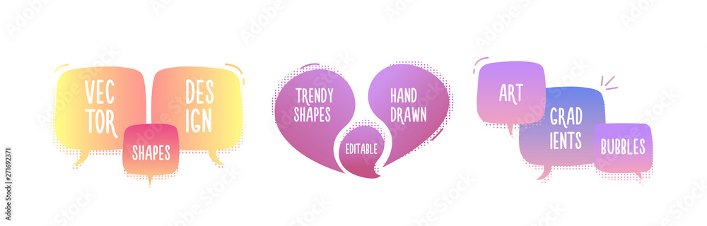 Aufkleber Trendy hand drawn abstract geometric bubbles. Vector doodle banner set for your text with various colors. Modern template design