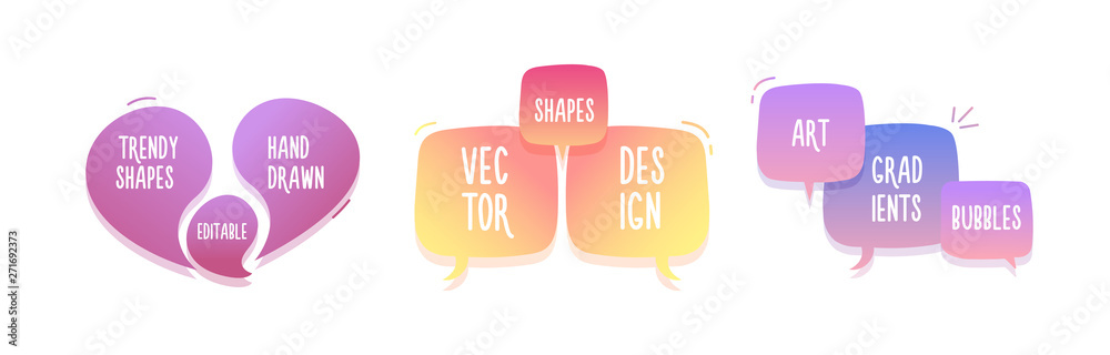 Aufkleber Trendy hand drawn abstract geometric bubbles. Vector doodle banner set for your text with various colors. Modern template design