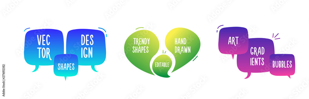 Aufkleber Trendy hand drawn abstract geometric bubbles. Vector doodle banner set for your text with various colors. Modern template design