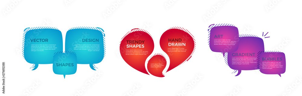 Aufkleber Trendy hand drawn abstract geometric bubbles. Vector doodle banner set for your text with various colors. Modern template design