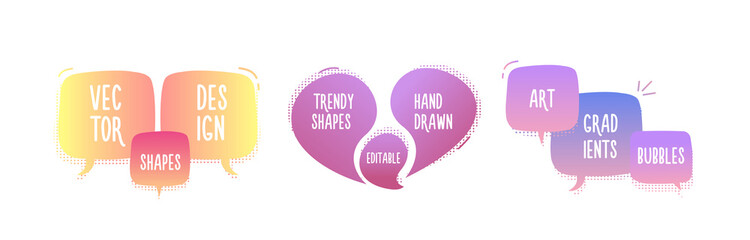 Trendy hand drawn abstract geometric bubbles. Vector doodle banner set for your text with various colors. Modern template design