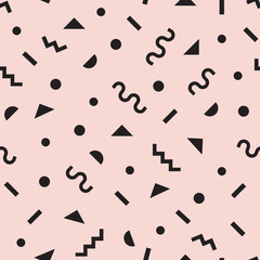 Black modern retro and funky simple symbols pattern on pink background