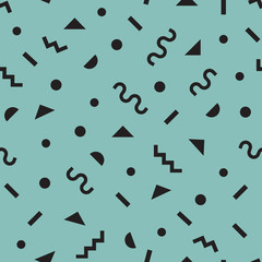 Black modern retro and funky simple symbols pattern on blue background