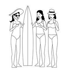 Young people and summer cartoons in black and white