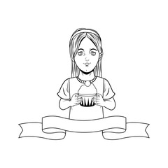 girl avatar portrait cartoon character black and white