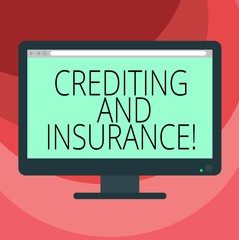 Text sign showing Crediting And Insurance. Conceptual photo Protect the policyholder against insolvent customer Blank Computer Desktop Monitor Color Screen Mounted with Progress Bar