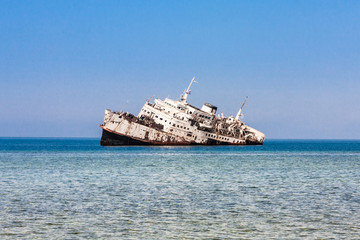 The shipwreck on the Shoaiba Beach near Jeddah, Saudi Arabia
