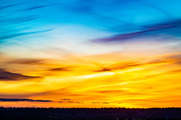 City skyline at sunset