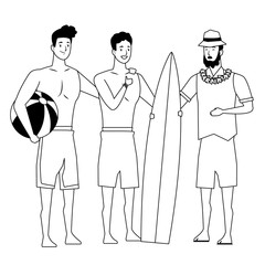 Young people and summer cartoons in black and white