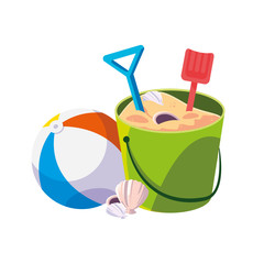 Obraz premium beach plastic balloon with sand bucket and shovels