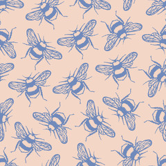 Vector seamless pattern with honey bee.