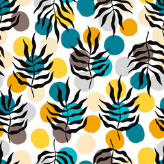 Tropical trendy seamless pattern with exotic leaves.