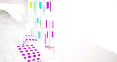 Fototapeta premium Abstract white and colored interior multilevel public space with window. 3D illustration and rendering.