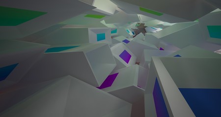 Fototapeta premium Abstract white and colored interior multilevel public space with window. 3D illustration and rendering.
