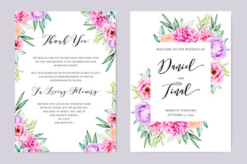 watercolor floral and leaves wedding and invitation card template