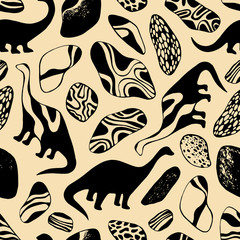 Seamless pattern with cartoon dinosaurs. For cards, party, banners, and children room decoration.