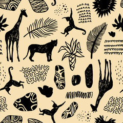 Fototapeta na wymiar Tropical seamless pattern. Safari wallpaper.