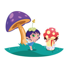 beautiful magic fairy and fungu elf in the garden
