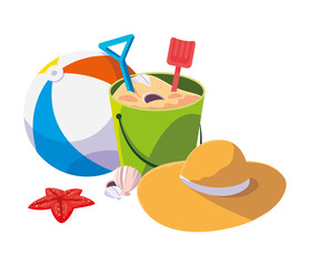 beach plastic balloon with sand bucket and hat