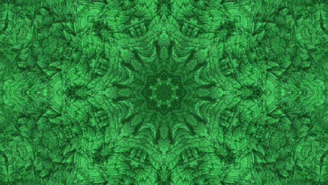 3D Looped abstract green colored kaleidoscope.