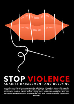 lip sewing on woman mouth. violence against women. sexual harassment concept