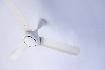 White ceiling fan on a white ceiling
