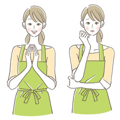 エプロン女性　喜び不安　セット