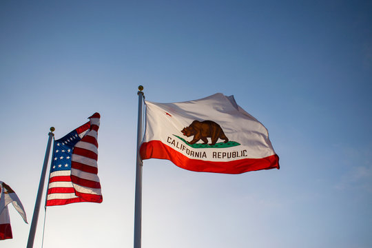American flag and California state flag