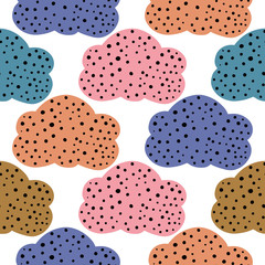 Abstract cloud with dots seamless pattern, vector design for wrapping paper, textile, background fill design.