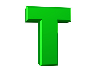 the green letter T on white background 3d rendering