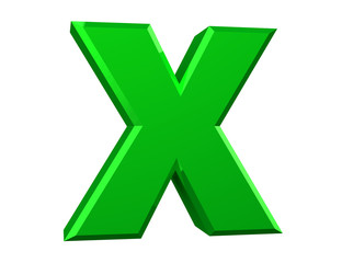 the green letter X on white background 3d rendering