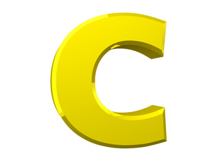 the yellow letter C on white background 3d rendering