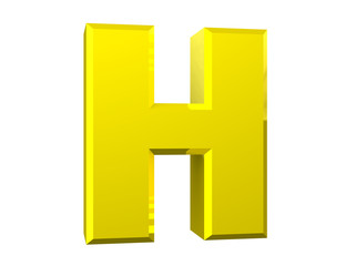 the yellow letter H on white background 3d rendering