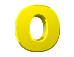 the yellow letter O on white background 3d rendering