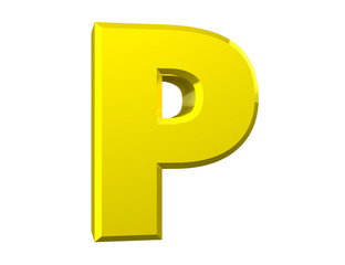 the yellow letter P on white background 3d rendering