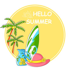 Hello Summer vacation background with holiday and travel theme  in vector