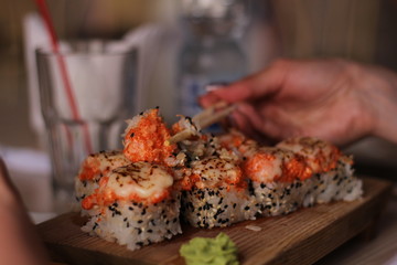 Seasonal food Traditional Japanese dish with wasabi