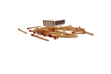 Wooden match and match box isolated