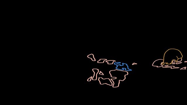 4K line drawing of a swimmer going across the screen and back. Color drawing against black background.