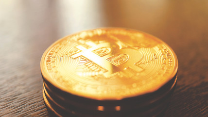 Very Close up the Pile of Bitcoins