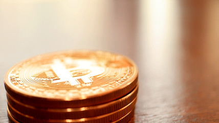 Very Close up the Pile of Bitcoins