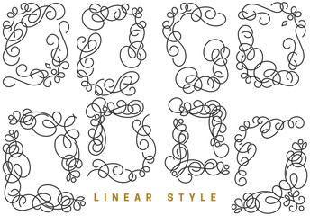 Set of corner decorative elements. Vintage, vector design elements, invitations, frames, menus, labels, and websites. Graphics, vector. In a linear, antique style. On a white background.
