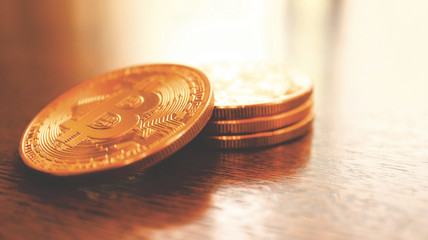 Very Close up the Pile of Bitcoins