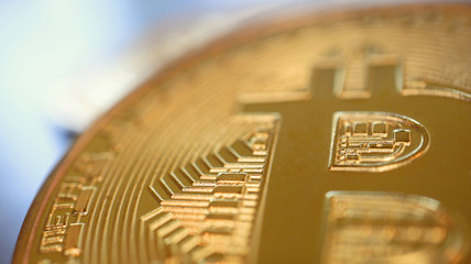 Very Close up the Pile of Bitcoins