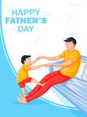 Happy Father's Day holiday greetings background with playful father and kid in vector