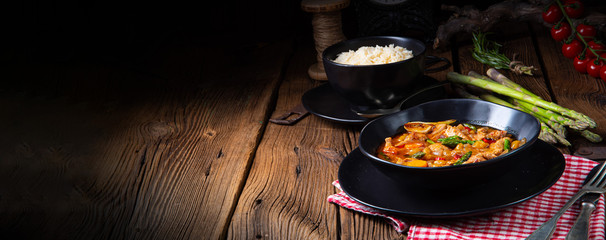 colorful turkey fricassee with asparagus and paprika