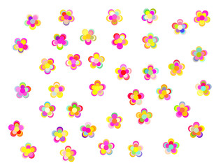 カラフルな暖色の花のアイコンセット Colorful warm flowers icon set