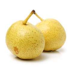yellow pears on white background