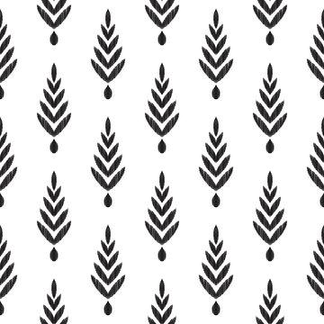 Tribal pattern. Herringbone seamless background. Ikat chevron wallpaper. Textured black and white graphic design. Can be used for textile, wrapping paper.
