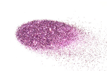 Purple glitter sparkles on white background. Beautiful abstract backdrop for vip design, fashion,...